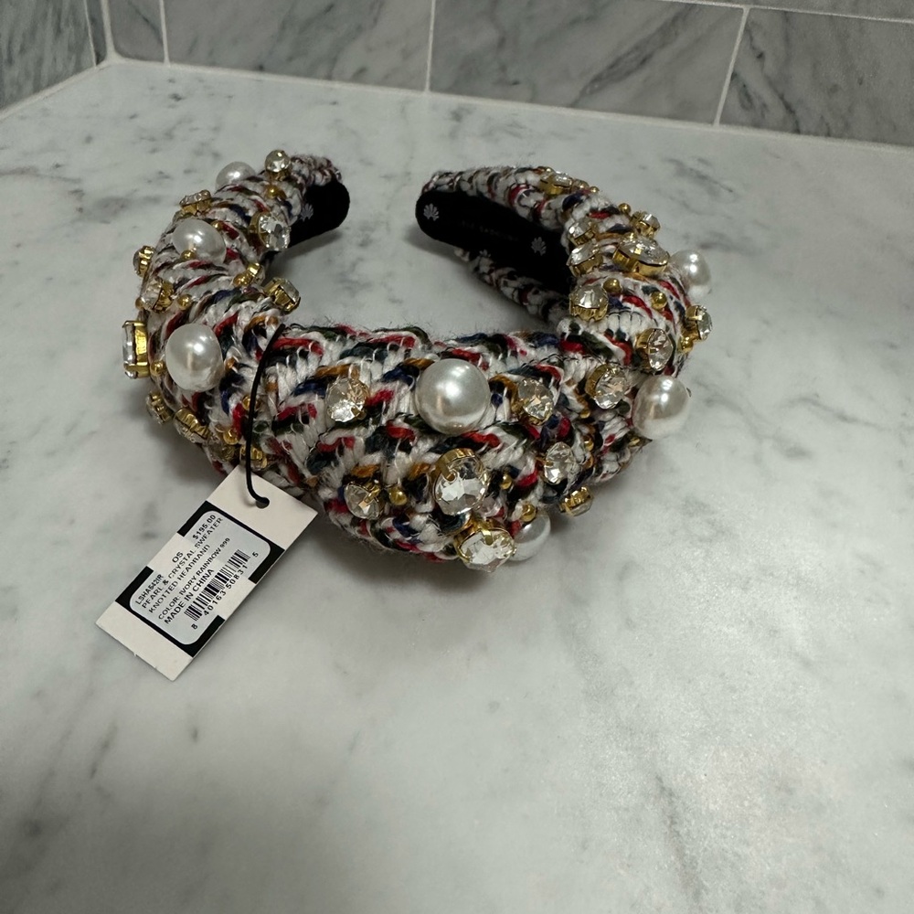 Lele sadoughi Pearl and crystal sweater knotted headband